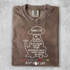 T-shirt with dog silhouette and Father's Day message in white, red, and yellow.