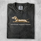 Comfort Colors t-shirt with a dachshund graphic and "emotional support wiener" text.