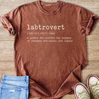 Brown t-shirt with text defining "labtrovert" as preferring labradors over humans.