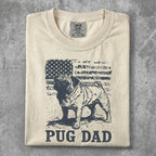 Pug dad shirt with distressed American flag and pug graphic.