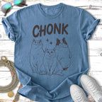 Three cartoon cats with "CHONK" text above them.