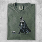 Darth Vader walking an AT-AT on a leash.