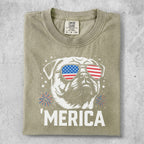 T-shirt with American flag sunglasses and "MERICA" text.