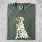 T-shirt with a golden retriever dog sitting and a heart with "I ❤️ DAD" on it.