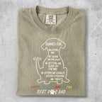 T-shirt with white dog silhouette and text listing dog-related appreciation for dad.