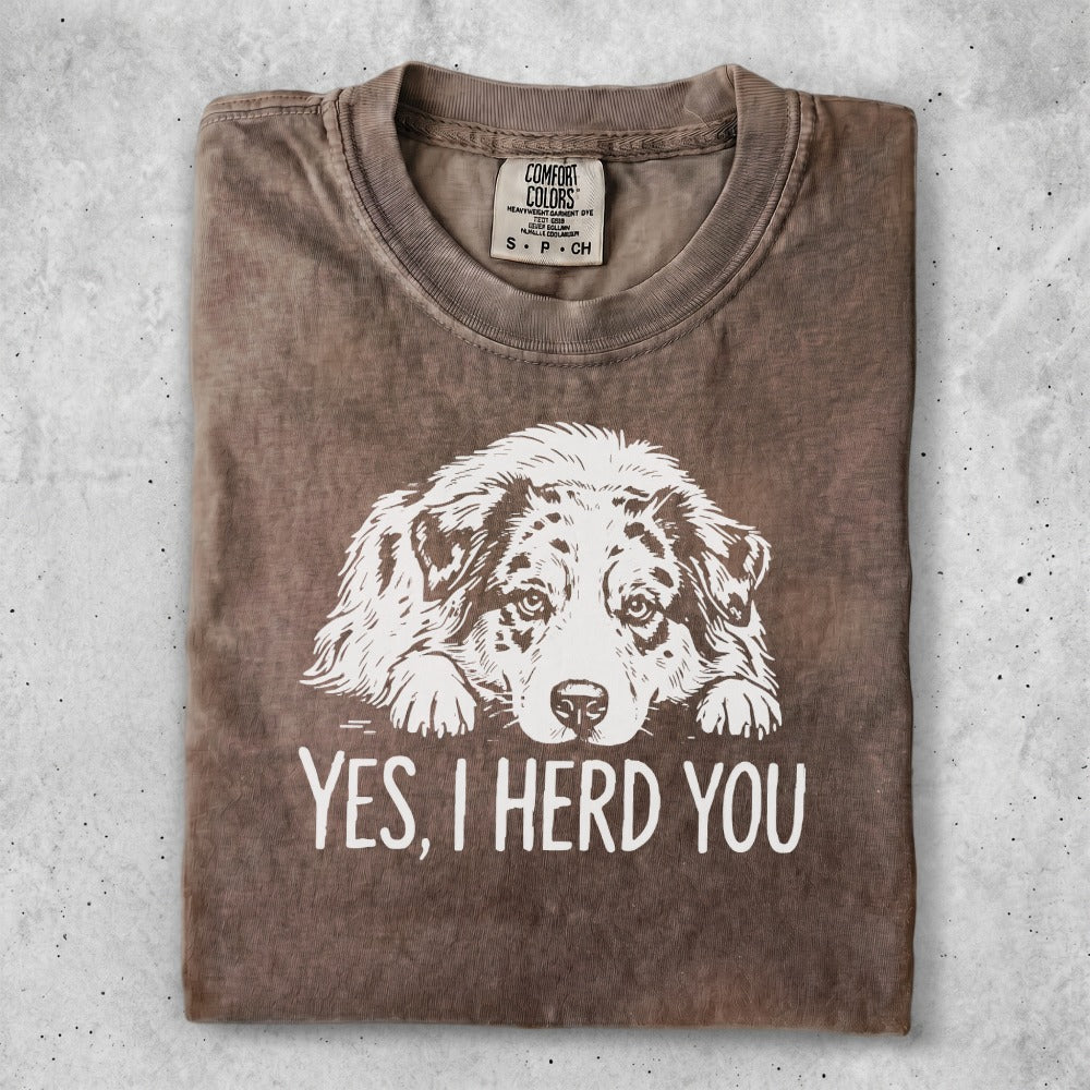 Brown t-shirt with a dog graphic and "Yes, I Herd You" text.