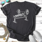 Cat lifting weights on a bench press.