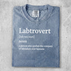 Labtrovert noun definition on a Comfort Colors t-shirt.