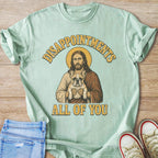 Jesus holding a French bulldog under text "Disappointments All Of You".