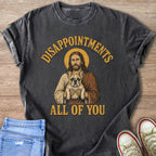 Jesus holding a French bulldog with text "Disappointments All of You".