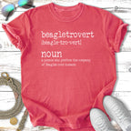 Distressed coral t-shirt with "beagletrovert noun a person who prefers the company of Beagles over humans" text.