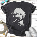Dark t-shirt with a stylized white poodle wearing sunglasses and holding a cigarette.