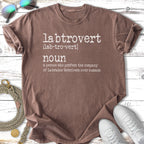 Brown t-shirt with "labtrovert noun" text and Labrador Retriever definition.