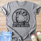 T-shirt with a graphic of a surprised chihuahua next to an empty bowl.