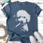T-shirt graphic of a white poodle wearing sunglasses and smoking a cigarette.