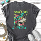 T-shirt with Goofy wearing sunglasses and saying "I don't give a hyuck."