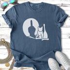 White silhouette of a cat giving middle finger against a moon.