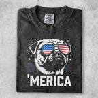 Black t-shirt with a dog wearing sunglasses and 'Merica text.