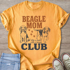 Orange t-shirt with "Beagle Mom Club" and two beagle dogs.