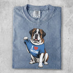 Comfort Colors t-shirt with "I ❤️ MOM" graphic featuring a St. Bernard dog.