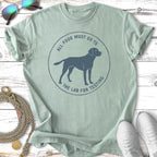 T-shirt with "All food must go to the lab for testing" and a dog silhouette.