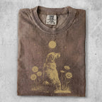 Brown t-shirt with gold retriever silhouette and sunflowers graphic.