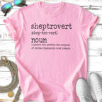 Pink t-shirt with "Sheptrovert" definition in black text.