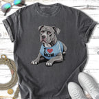 T-shirt with a pit bull wearing an "I Love Mom" shirt.