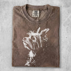 Brown t-shirt with a white dog silhouette and Comfort Colors logo.