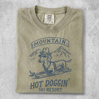 T-shirt with dachshund skiing and "Hot Doggin' Ski Resort" text.