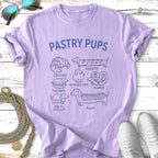 Pastry Pups t-shirt with illustrations of dog breeds as pastries.