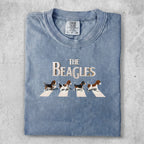T-shirt with "The Beagles" text and four beagles walking on a crosswalk.