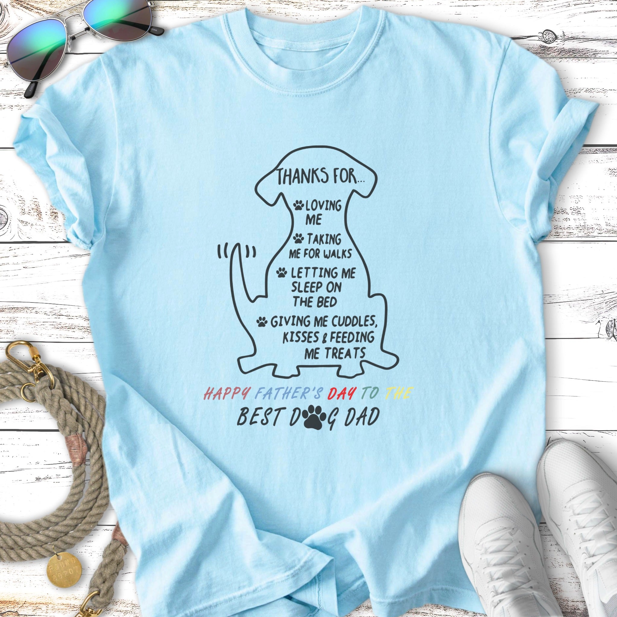 Light blue t-shirt with Father's Day message for dog dads.