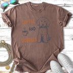 T-shirt with "Coffee and Doodles" text and a doodle dog illustration.