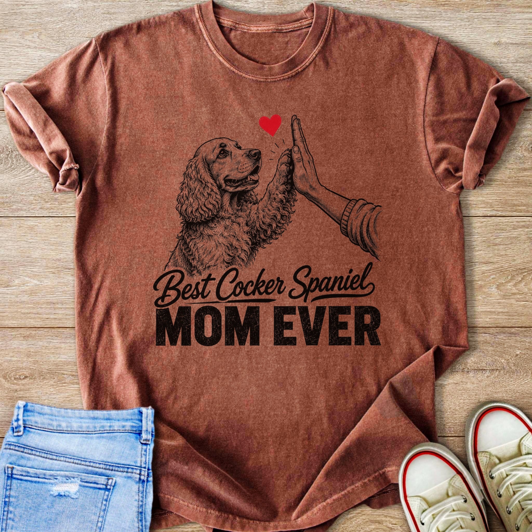 Brown t-shirt with Cocker Spaniel and text "Best Cocker Spaniel MOM EVER".