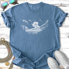 Blue t-shirt with a white koala graphic on a branch.