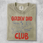 T-shirt with "Golden Dad Club" and golden retriever graphics.