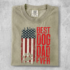 T-shirt with distressed American flag and "BEST DOG DAD EVER" text.