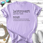 Purple t-shirt with "labtrovert" text and definition.