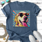 Golden Retriever wearing sunglasses, tongue out, with text "IN MY GOLDEN ERA".