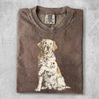 T-shirt with distressed golden retriever graphic and "I ♥ DAD" heart.