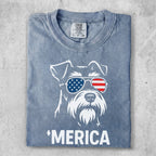 T-shirt with a schnauzer wearing sunglasses and 'Merica text.