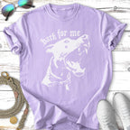 Lavender t-shirt with "bark for me" text and a dog graphic.