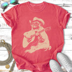 Pug wearing a cowboy hat plays a guitar.
