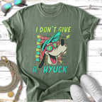 T-shirt with cartoon dog wearing sunglasses and text "I DON'T GIVE A HYUCK".