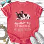 French bulldog sleeping on a distressed pink t-shirt with "I WOOF YOU!" text.